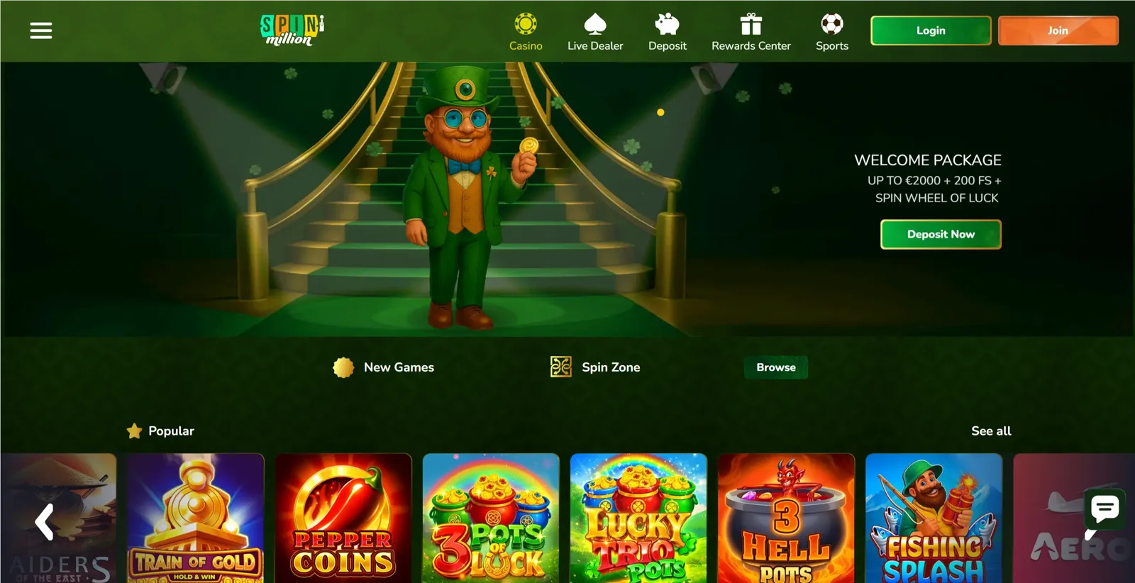 Spin Million casino lobby